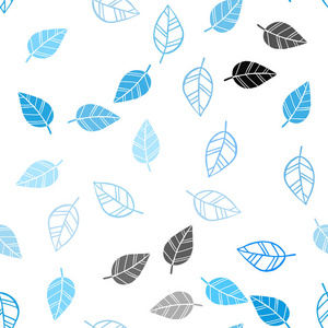 浅蓝矢量无缝涂鸦纹理与叶子。用树叶模糊的风格创作插图。窗帘，窗帘的图案设计..