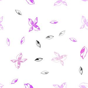 淡淡的紫色，粉红矢量无缝优雅的模板与叶子。彩色插图涂鸦风格与树叶。窗帘，窗帘的图案设计..