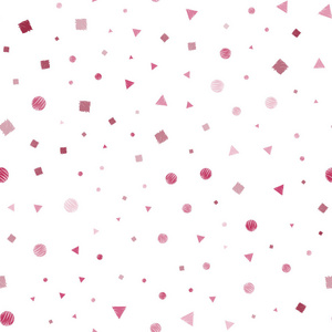 浅粉色，红色矢量无缝纹理与多风格与圆圈，立方体。圆圈，线条，菱形，有五颜六色的渐变。图案设计面料，壁纸。