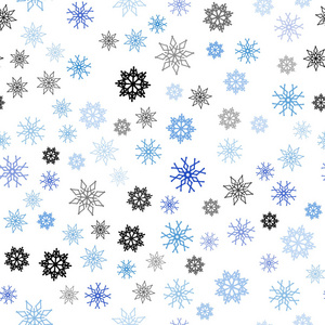 浅蓝矢量无缝纹理与彩色雪花。闪耀的彩色插图与雪在圣诞节风格。窗帘，窗帘的图案设计..