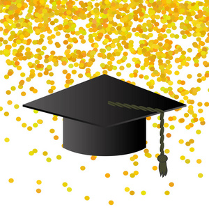 黑色毕业帽黄色纸屑背景图片