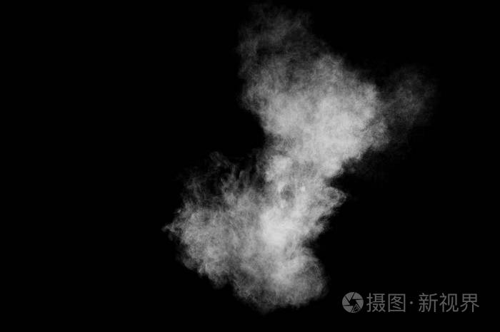 白色粉末在黑色背景上爆炸抽象的白色尘埃纹理