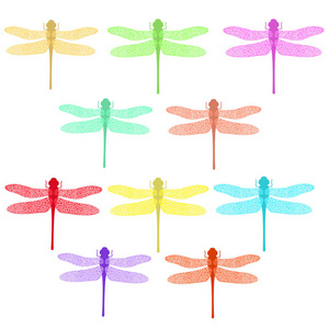 白色背景上孤立的彩色高跷蜻蜓。 昆虫标志设计。 伊施纳病毒