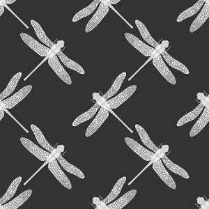 高跷蜻蜓无缝图案。 昆虫标志设计。 伊施纳病毒
