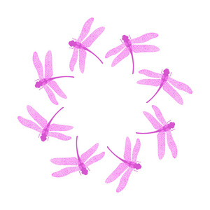粉红色高跷蜻蜓图标孤立在白色背景上。 昆虫标志设计。 伊施纳病毒