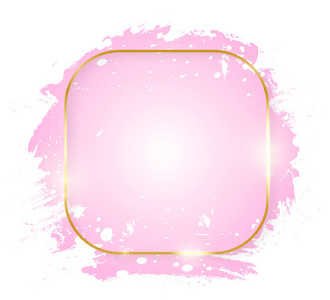 金色闪闪发光的方形框架与粉红色笔画隔离在白色背景上。 黄金线边界为邀请卡销售时尚婚礼。 女人情人节或母亲节的概念。 向量