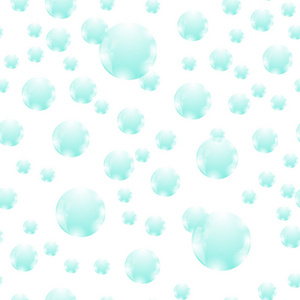 蓝色肥皂泡在白色背景上隔离的无缝图案