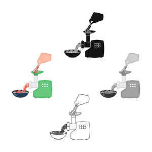 烹饪食品卡通图标集的设计。厨房设备和工具矢量符号库存 web 插图