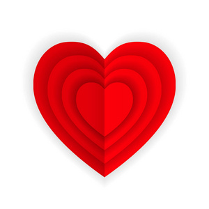 红色折纸心隔离在白色背景上。 情人节的概念。 爱的感情温柔的设计。 矢量插图