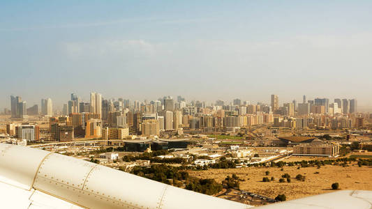 s buildings seen from the airplane taking off