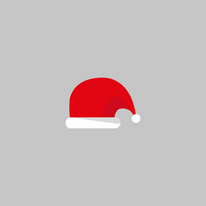 圣诞老人卡通红色帽子剪影，平面风格孤立在蓝色背景上。 圣诞快乐服装假日矢量插图元素的设计。