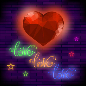 红色霓虹灯砖背景爱情标志
