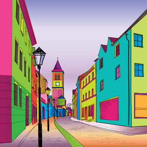 透视图我们一起做吧步行舒适的街道透视.老城区的步行街.绘制透视图.