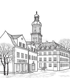 绘画透视吧老城区的步行街.绘制透视图.照片