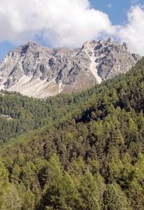 瑞士阿尔卑斯山在圣卢克山谷的山脉在一个阳光明媚的日子。