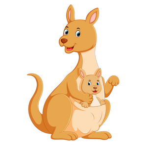 袋鼠妈妈和她可爱的宝宝可爱的小宝宝袋鼠卡通的插图可爱的小宝宝袋鼠