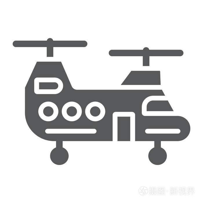 军用直升机字形图标, 军事和车辆, 直升机标志, 矢量图形, 在白色背景