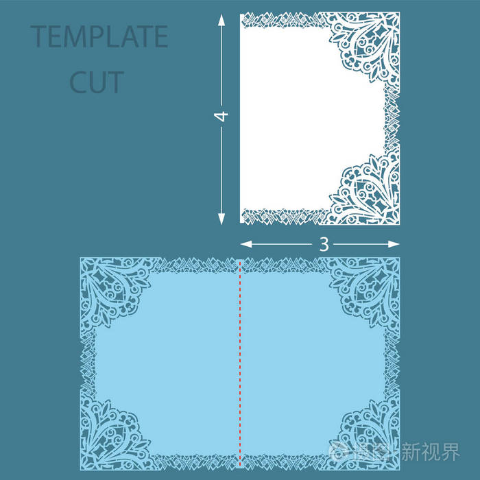 模板问候贺卡与装饰边框在边缘. 婚礼邀请激光切割.