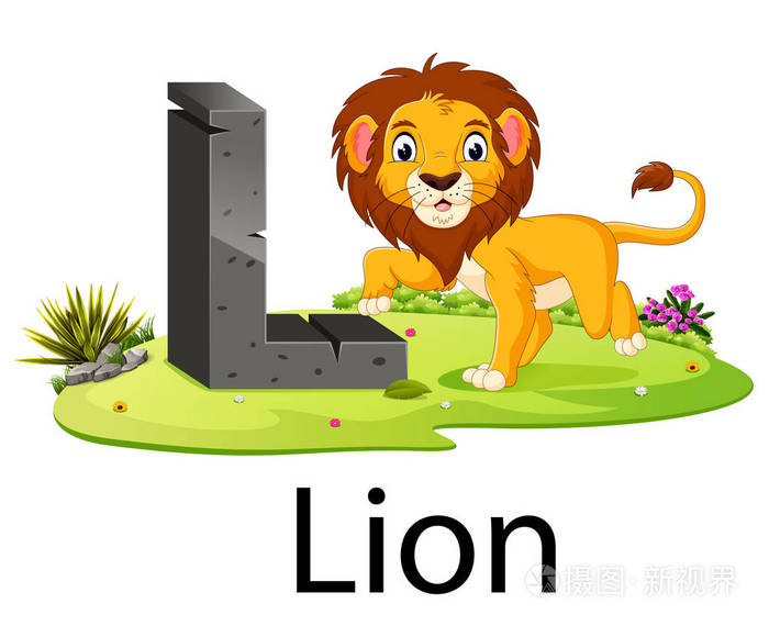 动物园动物字母表l为狮子与可爱的动物
