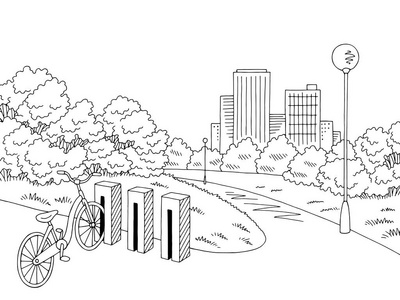自行车租赁停车场图形黑白城市景观草图插图照片