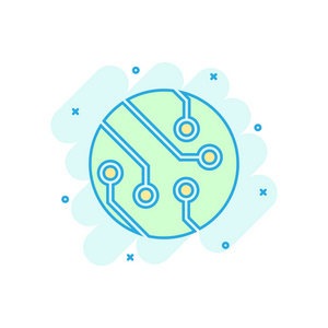 信息科技卡通电路板图标的漫画风格.科技微芯片矢量卡通插画象形.