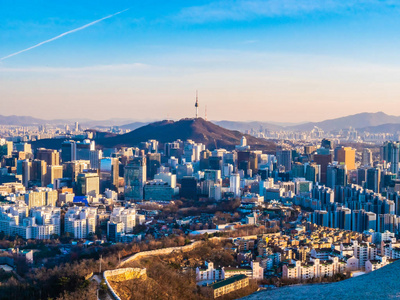 韩国首尔市美丽的建筑与建筑城市景观