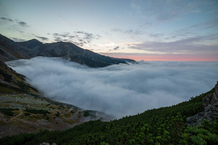 斯洛伐克登山山谷上空的云雾