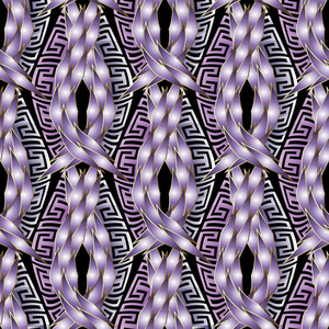 蜿蜒的形状华丽复杂的波浪线希腊矢量无缝图案.编织几何形状,菱形.