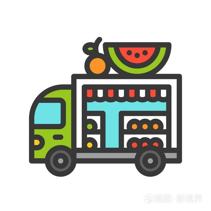 水果车矢量,食品卡车填充设计可编辑行程图标插画-正版商用图片16vnc4