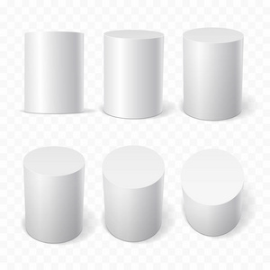 各种投影中的一组白色圆柱体. 三维几何形状矢量图照片