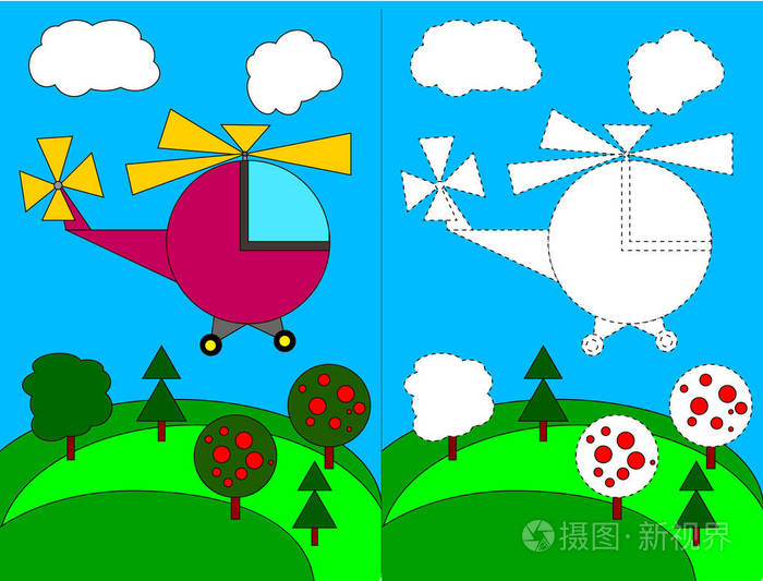 给孩子们着色.圆形方形三角形. 我们学习形状.