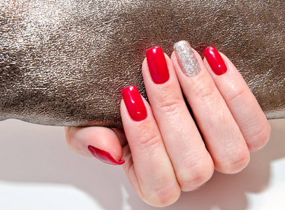 s nails with beautiful red manicure fashion design with gems    