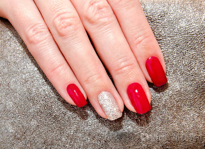 s nails with beautiful red manicure fashion design with gems    