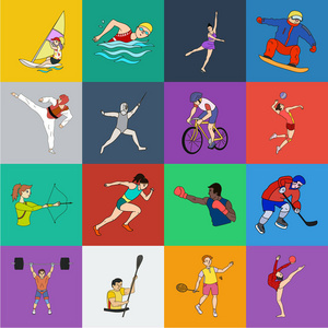 不同种类的运动卡通图标集为设计集.