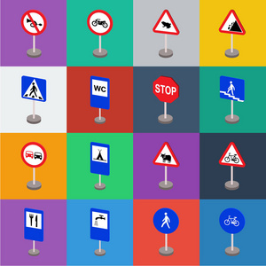 禁止符号集不同类型的路标卡通图标集的设计.