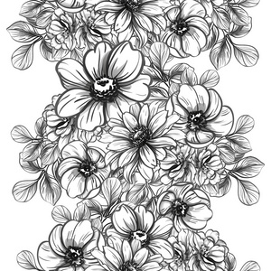无缝复古风格的花型。 黑白花元素。
