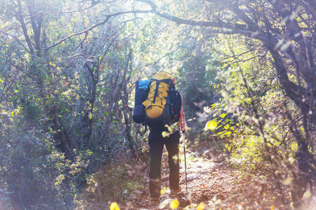 人们在山里徒步旅行