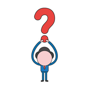 矢量插图概念的商人人物持有问号. 颜色和黑色轮廓.照片