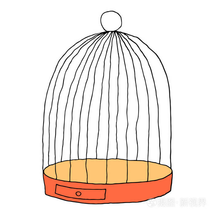 鸟笼隔离在白色背景上素描是用毛笔和墨水画的设计图形元素以eps文件