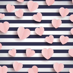 s Day background with pink hearts on a striped design