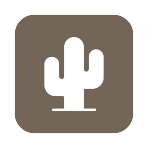 沙漠植物仙人掌平坦图标填充矢量标志彩色象形文字在圆形方形按钮上隔离在白色上。 符号标志插图。 平面设计像素完美