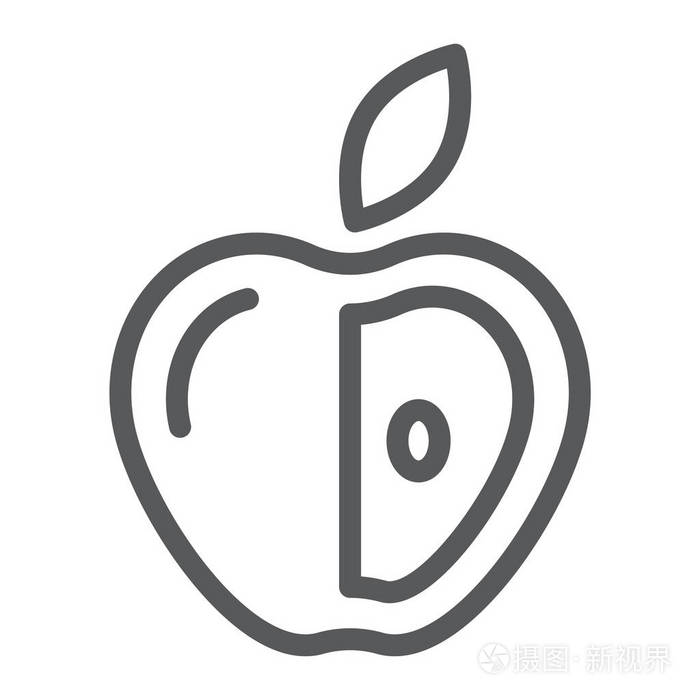 水果和营养, 苹果符号, 矢量图形, 在白色背景的线性图案