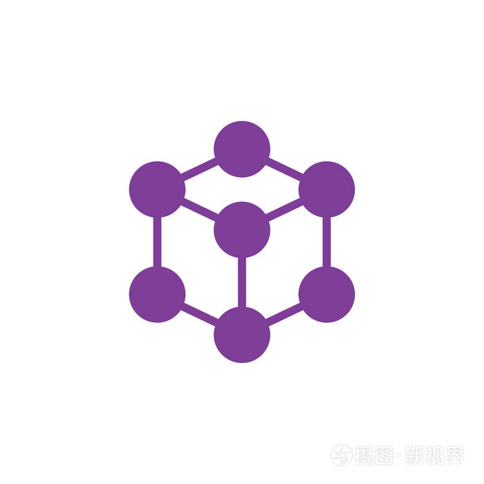 分子立方体图标矢量填充平号固体彩色象形文字隔离在白色上符号标志