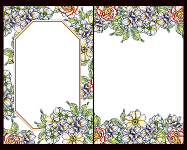 复古风格的鲜花婚礼卡套。 花卉元素和框架。