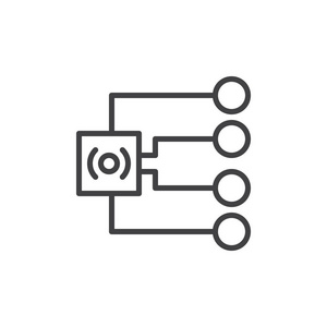 广播线图标轮廓矢量符号线性样式象形文字隔离在白色上。 符号标志插图。 可编辑笔画。 像素完美