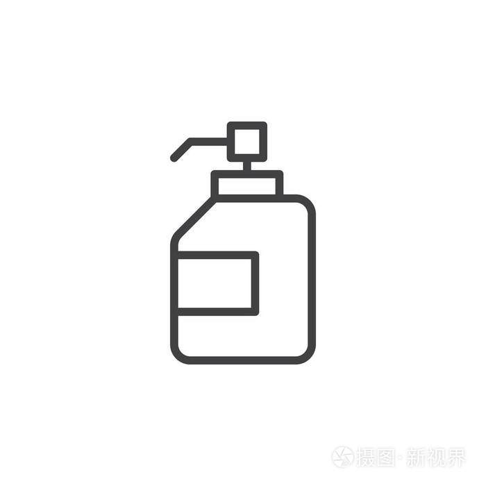 抗菌洗手消毒凝胶线图标轮廓矢量标志线性风格象形文字隔离在白色上.