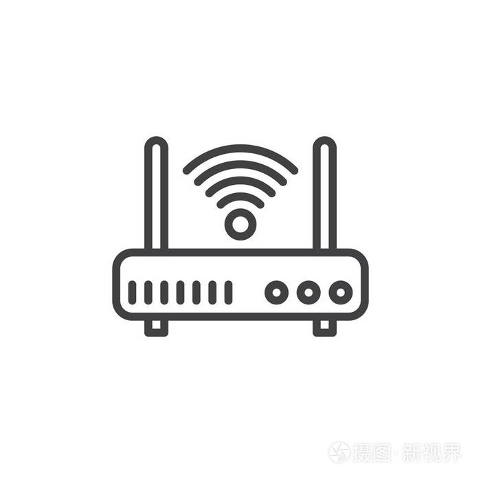 插画 无线互联网路由器线路图标轮廓矢量标志线性风格象形文字隔离在