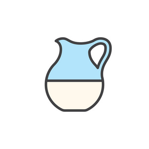 牛奶玻璃瓶罐子填充轮廓图标线矢量符号线彩色象形文字隔离在白色上。 符号标志插图。 像素完美