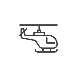 直升机线图标轮廓矢量标志线性风格象形文字隔离在白色上。 符号标志插图。 可编辑笔画。 像素完美