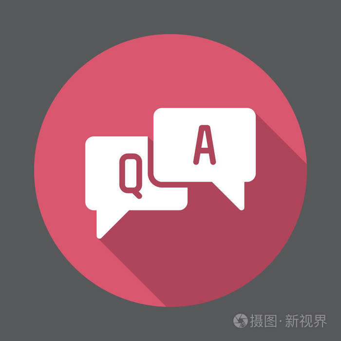常见问题和答案平面图标圆形彩色按钮圆形矢量符号具有长阴影效果平式